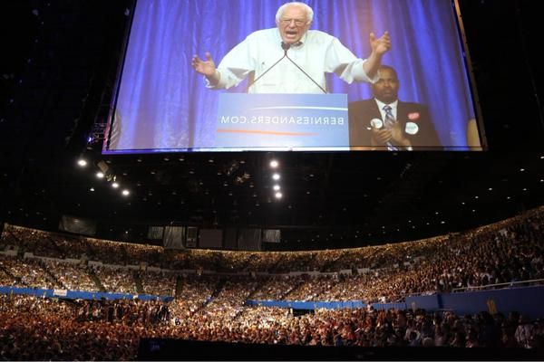 Bernie Sanders at his Los Angeles rally Monday night.