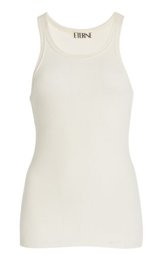 High-Neck Fitted Jersey Tank Top