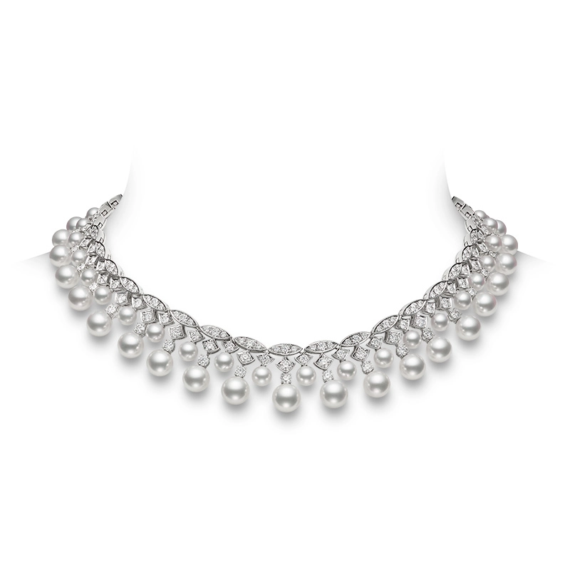 Mikimoto, Harmony of Colors Akoya Cultured Pearl and Diamond Necklace in 18K White Gold