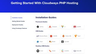 Cloudways' PHP hosting knowledgebase, with walkthrough and guide links