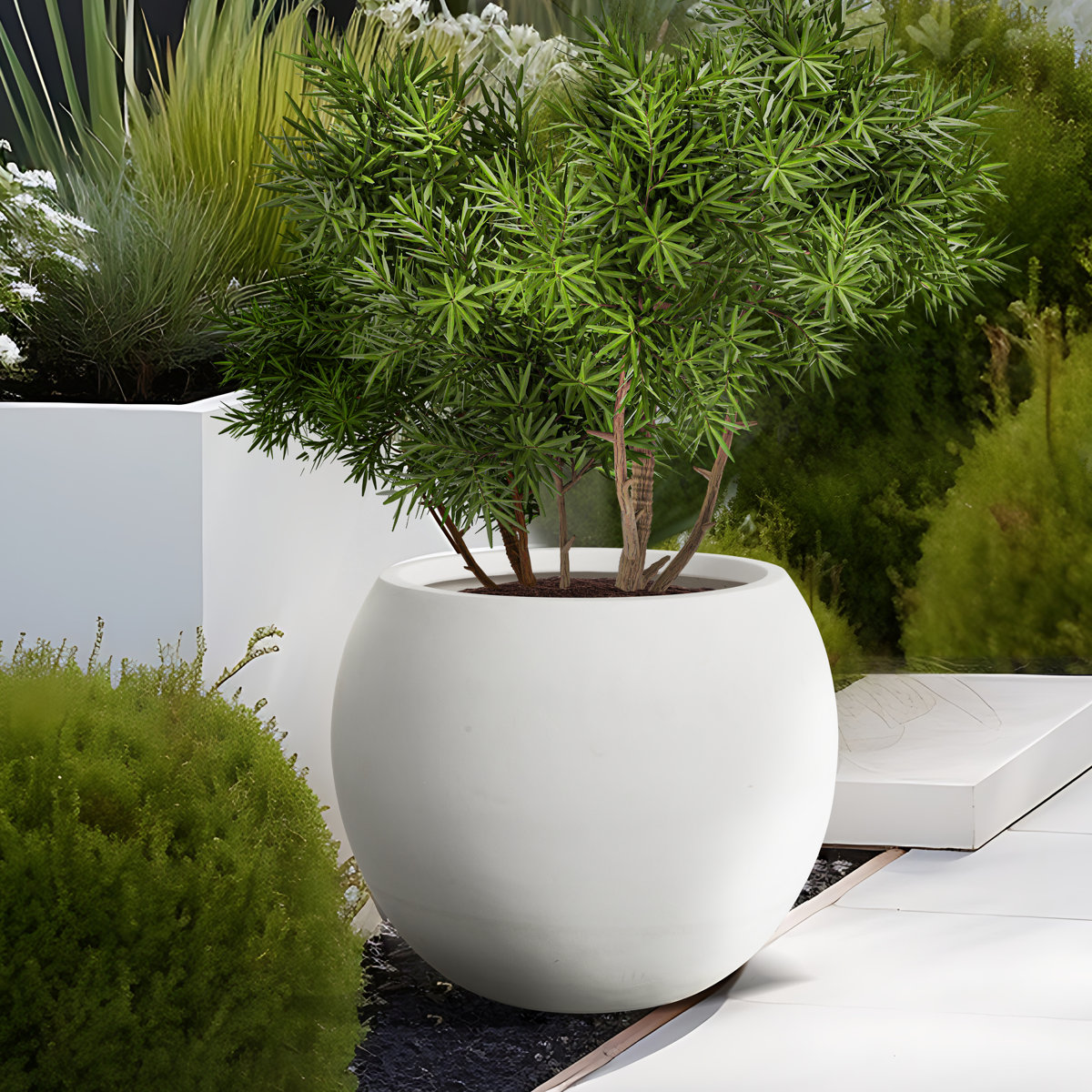 Erommy Modern Style Outdoor Planters for Porch, Round Planter With Drainage Hole, Mgo Flower Pots, Balcony Large Pot Planters &amp;amp; Reviews | Wayfair