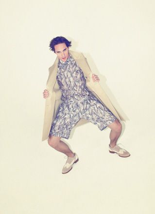 A multi-chromatic shirt and short selection by Jsen Wintle combined with a coat