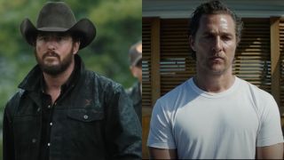Side by side of Cole Hauser in Yellowstone and Matthew McConaughey in Serenity. 