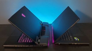 MSI Titan GT77 HX gaming laptop with RTX 4090 and Core i9 compared with Asus Zephyrus M16 with a similar spec