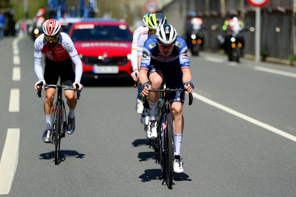 AMASAVILLABONA SPAIN APRIL 05 LR Simon Geschke of Germany and Team Cofidis and Remi Cavagna of France and Team Soudal QuickStep compete in the breakaway during the 62nd Itzulia Basque Country Stage 3 a 1539km stage from Errenteria to AmasaVillabona 167m UCIWT on April 05 2023 in AmasaVillabona Spain Photo by David RamosGetty Images