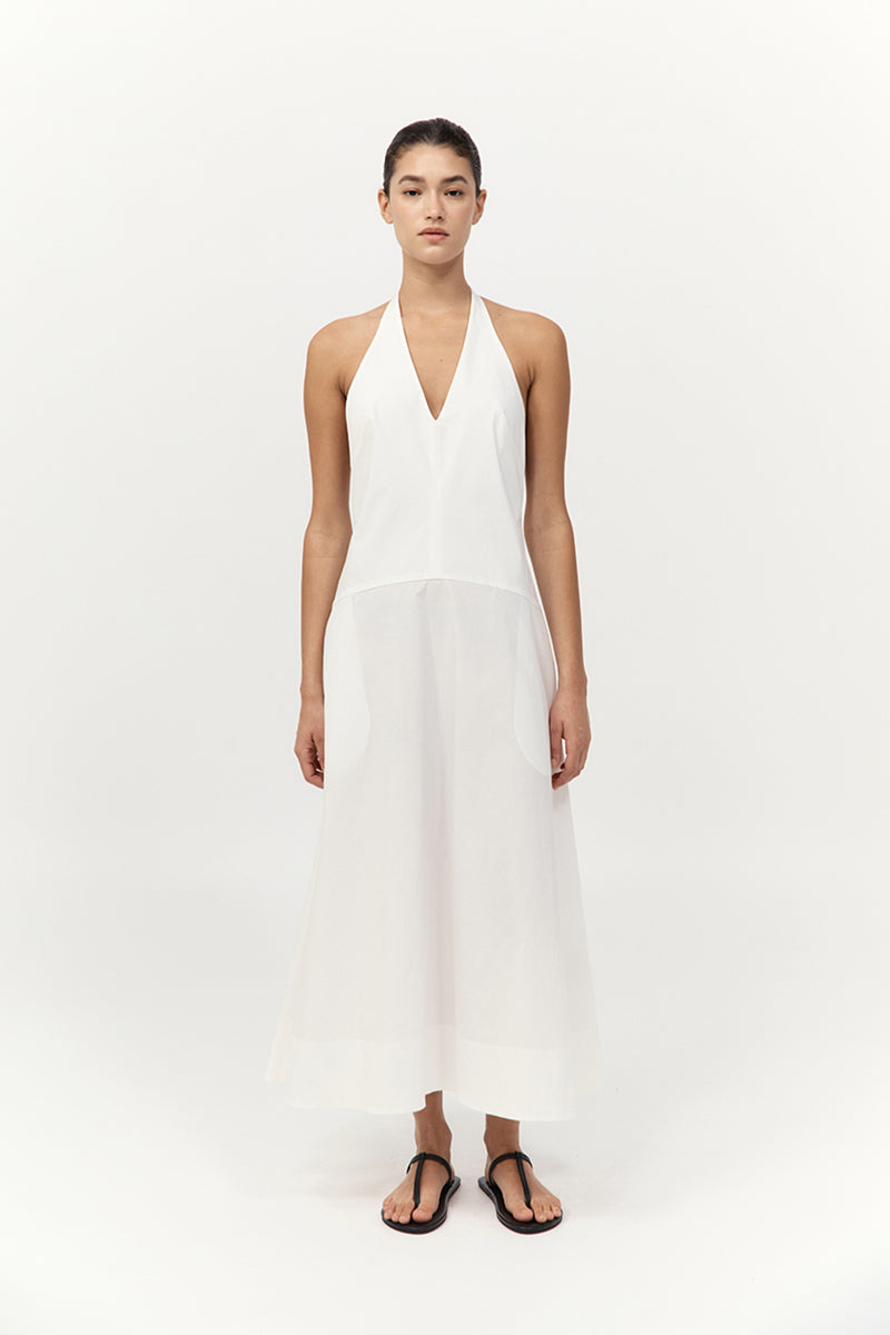 Halter Plunge Dress - White