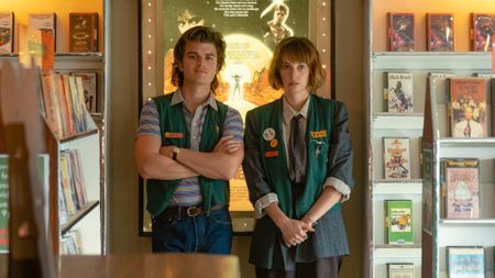 Joe Keery as Steve Harrington and Maya Hawke as Robin Buckley in Stranger Things 4