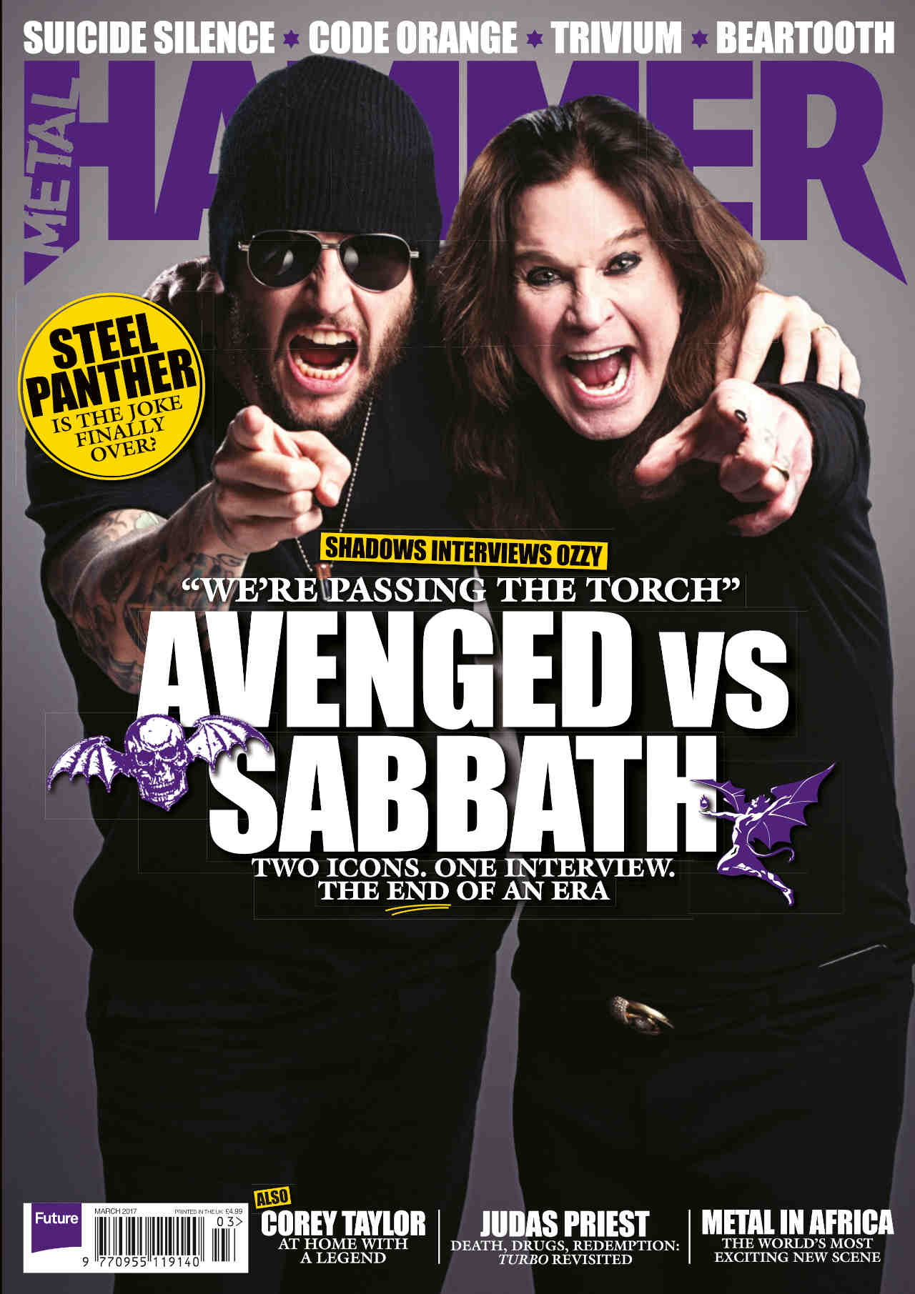 The cover of Metal Hammer issue 293 featuring Avenged Sevenfold’s M Shadows and Ozzy Osbourne