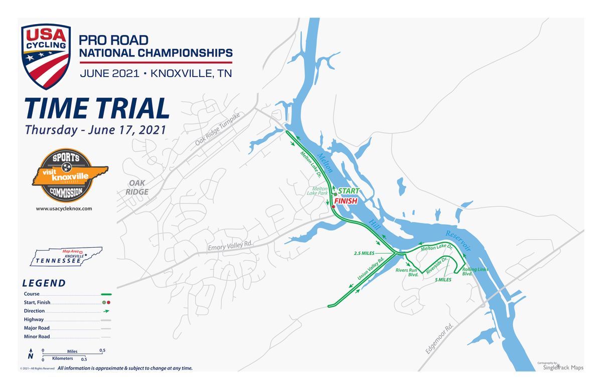 Time trial map for 2021 US Pro ITT National Championship