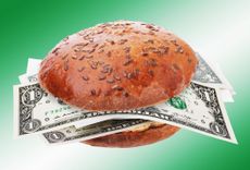 Dollars instead of hamburger toppings on fast food burger