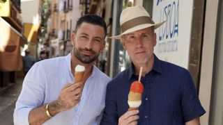 Giovanni Pernice and Anton Du Beke eating ice cream in Anton & Giovanni's Adventures in Spain