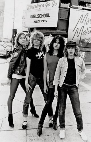 Girlschool hit LA in 1982, with Enid Williams’s replacement on bass, Gil Weston (left)