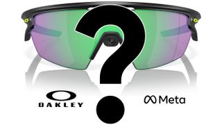 An Oakley Sphaera glasses render with an Xreal Eye camera between the lenses, including Meta and Oakley logos below