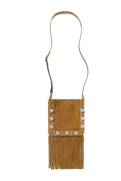 VALENTINO GARAVANI, Nellcote Small Fringed Embellished Suede Shoulder Bag