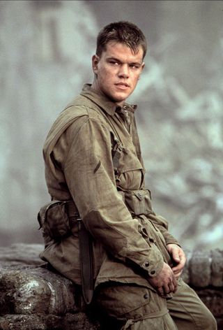 matt damon dressed as a soldier in the movie Saving Private Ryan