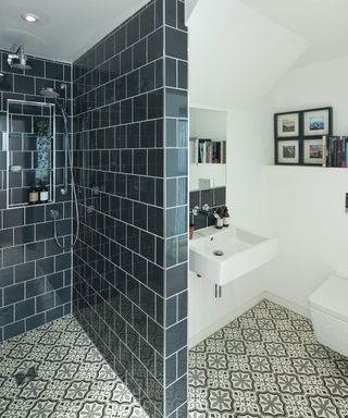 small bathroom with tiled shower enclosure