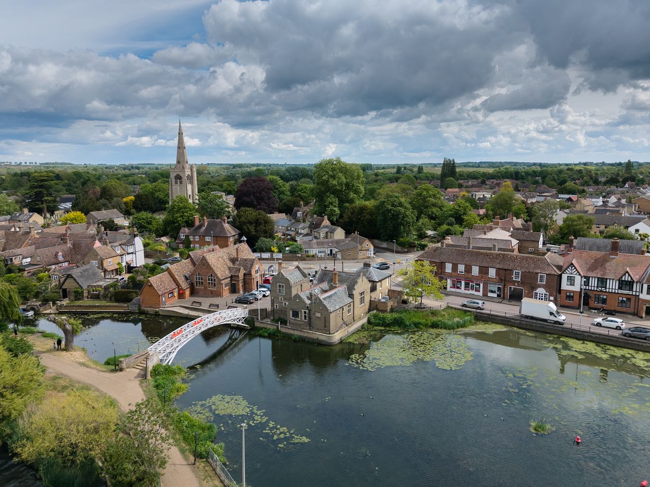 Photo of a riverside town taken with the DJI Lito X1 drone