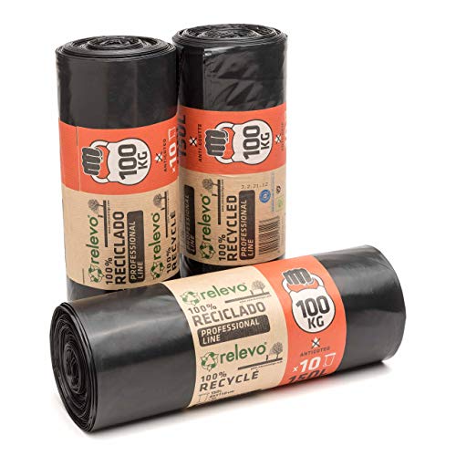 Relevo 150l Heavy Duty Bin Bags &amp;ndash; 55&amp;#8239;&amp;micro;m (micron) Thick With a 100kg Weight Resistance, Serve as Garden Waste Bags or as Rubble Sacks Heavy Duty