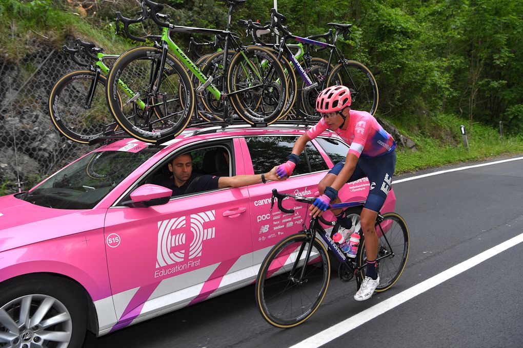Nathan Brown at the EF Education First team car during stage 16