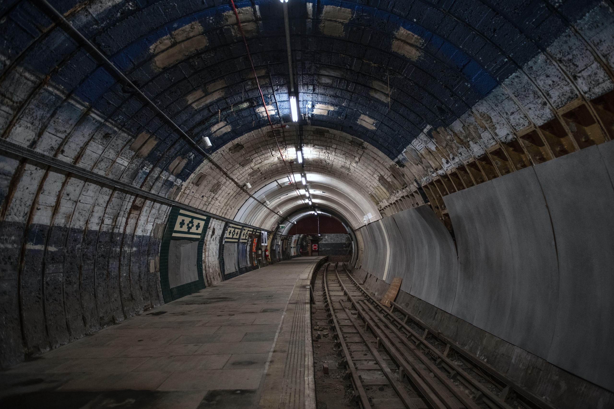 view of the disused platform and tunnel at Aldwych Underground station in London