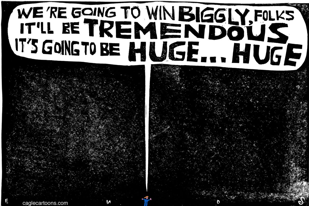 Political cartoon U.S. 2016 election Donald Trump winning biggly