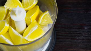 Lemon pieces in blender
