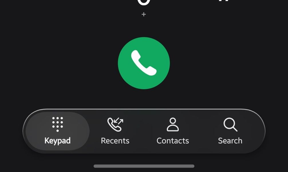 A leaked look at Samsung's supposed glass approach to its UI elements in One UI 9.5 for the Phone app's bottom floating nav bar.