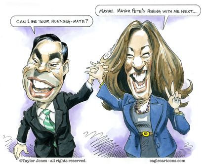 Political Cartoon U.S. Julian Castro Kamala Harris Democrats Running Mate