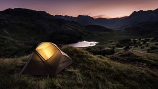 Tent illuminated at night