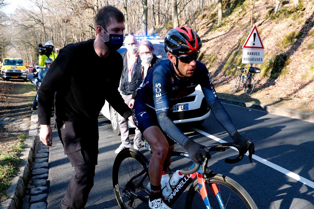 SAINTCYRLECOLE FRANCE MARCH 07 Richie Porte of Australia and Team INEOS Grenadiers during the 79th Paris Nice 2021 Stage 1 a 166km stage from SaintCyrlEcole to SaintCyrlEcole Injury ParisNice on March 07 2021 in SaintCyrlEcole France Photo by Bas CzerwinskiGetty Images