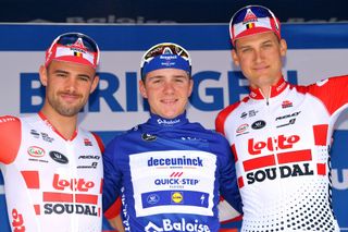 Tour of Belgium 2019: Remco Evenepoel (c), Tim Wellens (r) and Victor Campenaerts (l) share a podium