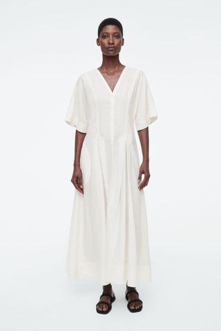 Pleated A-Line Midi Shirt Dress