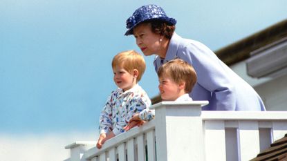 The Queen With Prince William And Prince Harry In The Royal Box At Guards Polo Club, Smiths Lawn, Windsor