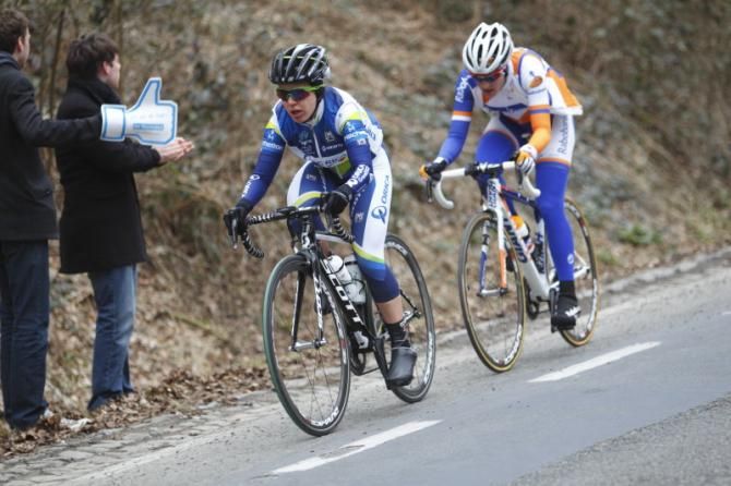 Amanda Spratt (Orica - AIS) and Lucinda Brand (Rabobank Liv/Giant) managed to get away for a short time, their break too, was doomed