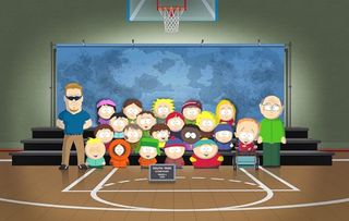 The animated cast of South Park posing for a group photo