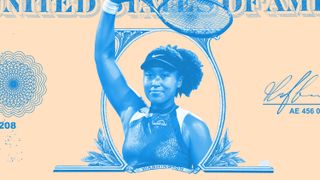 Illustration of Naomi Osaka on a dollar bill