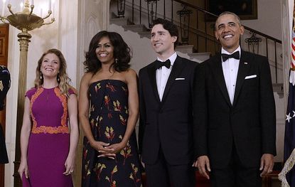 Sophie Trudeau, Michelle Obama, Justin Trudeau, and Barack Obama.