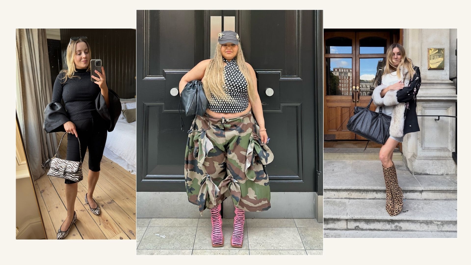 Girl wearing animal print shoes