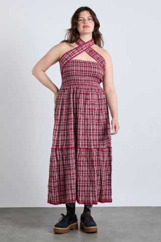 Damson Madder, pia midi dress - red check