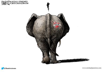 Political cartoon U.S. GOP Trump tattoo