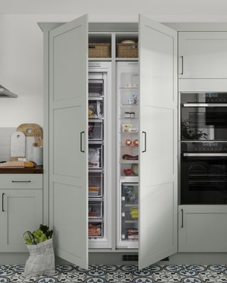 An integrated fridge with food inside