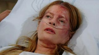 Michelle Stafford as Phyllis in a hospital bed in The Young and the Restless