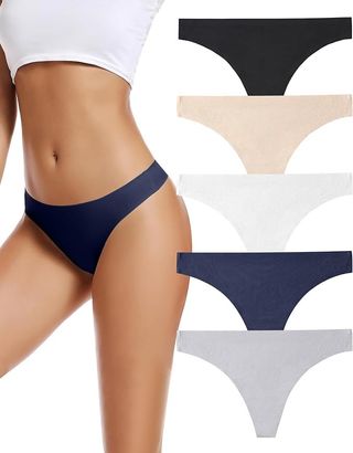 voenxe, Voenxe Seamless Thongs for Women No Show Thong Underwear Women 5-10 Pack (c-5 Pack Basics, Medium)