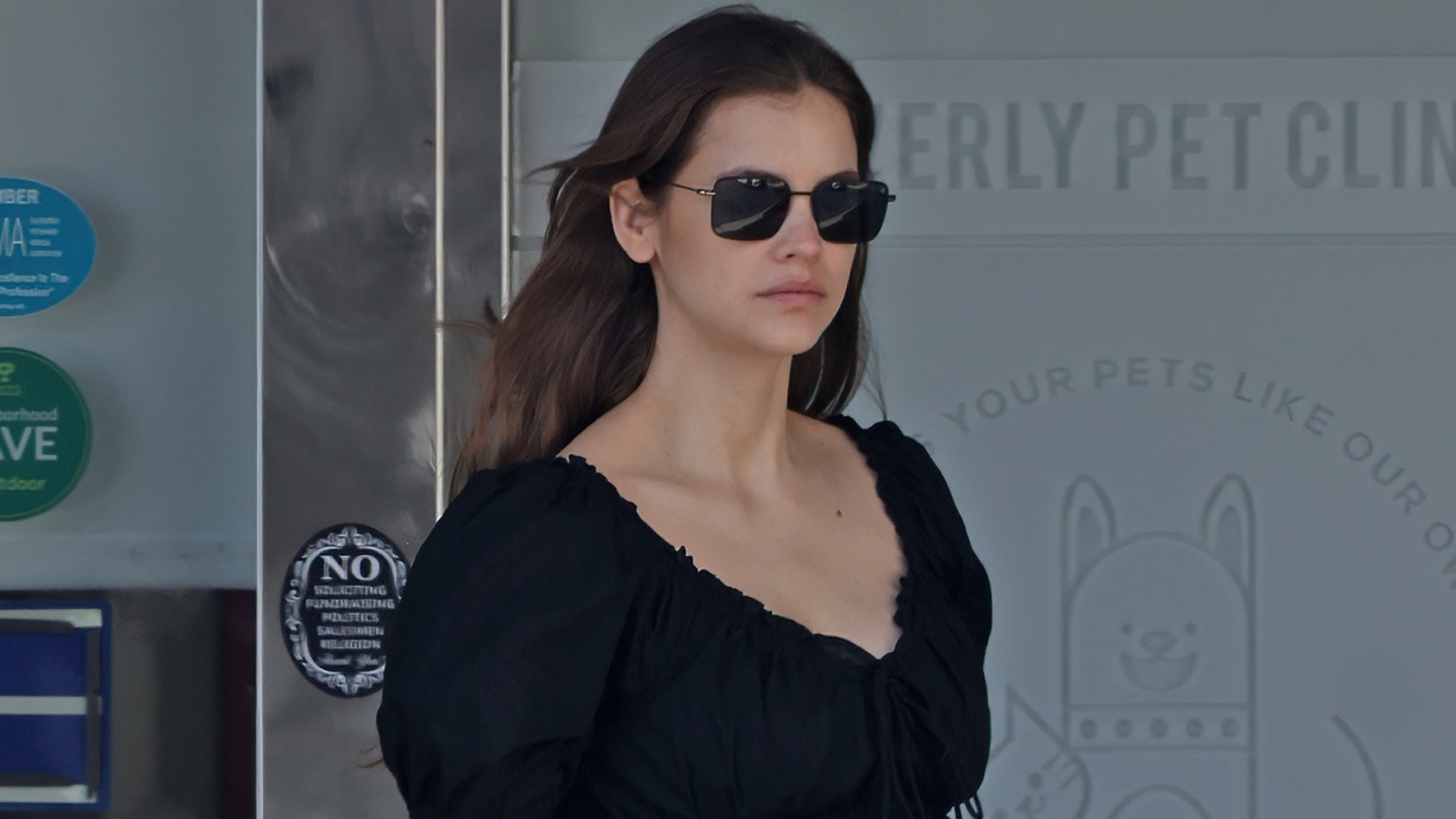 Barbara Palvin paired a little black maternity dress from Old Navy with M. Gemi Mary Janes