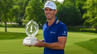 Billy Horschel with the trophy after his 2022 victory in The Memorial Tournament