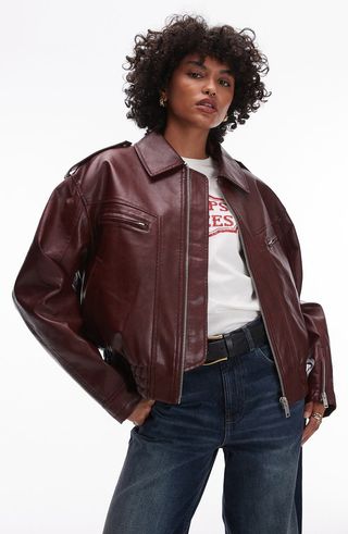 Faux Leather Bomber Jacket