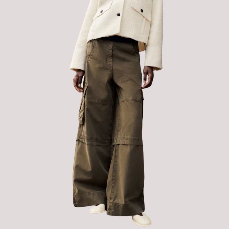 Wide-Leg Cargo Trouser on model 