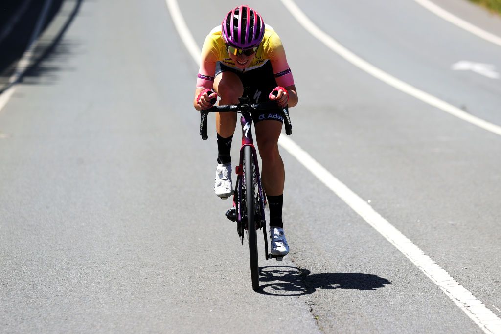 SAN SEBASTIAN SPAIN MAY 15 Demi Vollering of Netherlands and Team SD Worx Yellow Leader Jersey attacks to win the 1st Itzulia Women 2022 Stage 3 a 1398km stage from DonostiaSan Sebastin to DonostiaSan Sebastin ItzuliaWomen UCIWWT on May 15 2022 in San Sebastian Spain Photo by Gonzalo Arroyo MorenoGetty Images