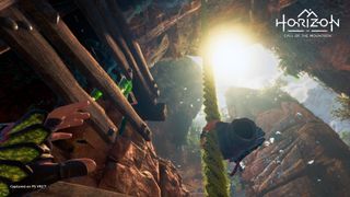Climbing a rope in Horizon Call of the Mountain.
