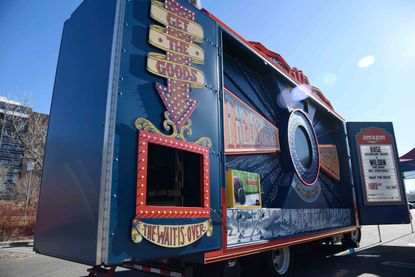 Amazon's Treasure Truck parked at the Cherry Creek Mall Saturday December 09, 2017 offering online deals of over 40% off on selected goods for that particular day.